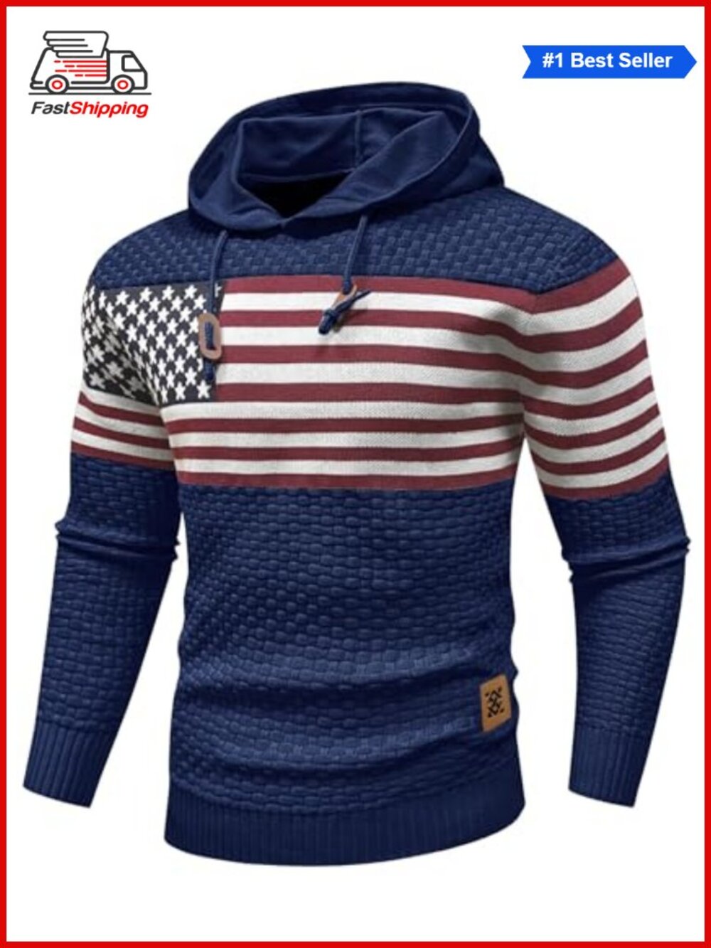 ✨ Zaitun Mens Hooded Sweatshirt Waffle Knit American Flag Pullover Sweater
